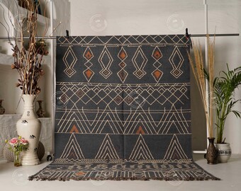 Alfombra Kilim vintage de lana y yute, hecha a mano, tejida a mano, alfombra Kilim Dhurrie, alfombras a medida, alfombra tradicional india de yute.