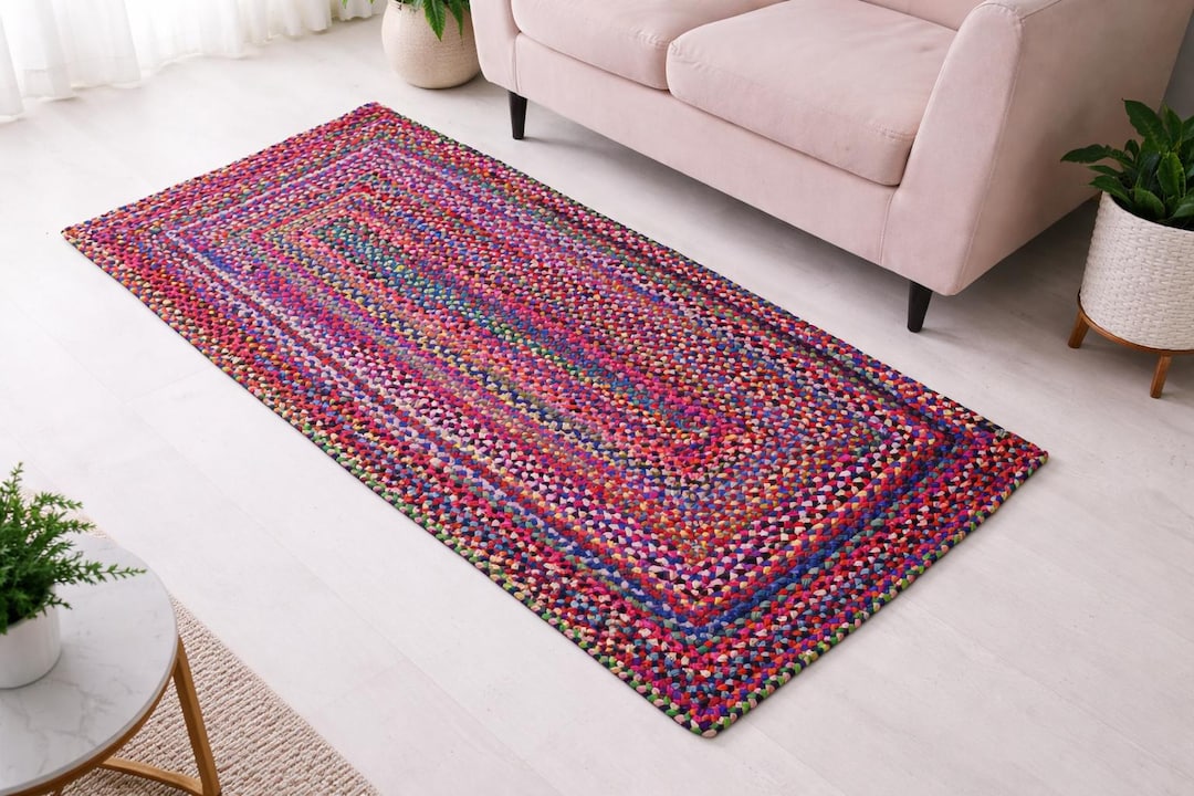 Handbraided Cotton Runner Rugs : Multicolor Chindi Large Size Runner ...