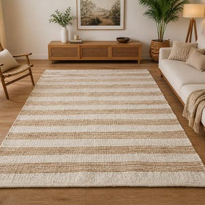 Alfombra de yute de cáñamo escandinavo blanco indio, alfombra de yute con rayas naturales, alfombras bohemias de estilo tradicional, alfombras para sillas de estudio.