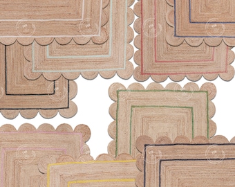 Scallop Rug- Scalloped Jute Rug, Jute Scalloped Rug, Scalloped Rug, Area Rug, Boho Decor, Scalloped Runner Rug, Jute Scallop Rug, Custom Rug