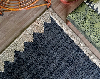 Indian handloomed white and black hemp jute rug with beige border hemp area rugs floor mat hemp rugs beautiful border design hemp jute rugs
