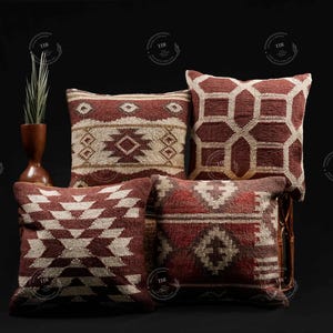 4 Set of Handwoven Wool Jute Cushion Cover 18&quot;x18&quot; Boho Room Decorative Pillow Cases Throw Cushion Set Bohemian Guestroom Sofa Décor Pillow