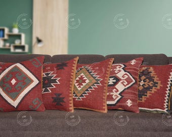 Handwoven 5 set kilim cushion cover Sofa kilim pillowcase throws cushion cover bohemian pillow set boho decor vintage cushion set