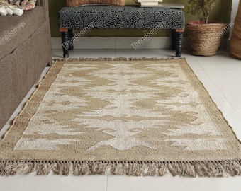 Alfombras Kilim de lana y yute tejidas a mano. Alfombras grandes de lana y yute para la decoración del baño y del sofá. Alfombras Kilim para la sala de estar. Alfombra Kilim bohemia.