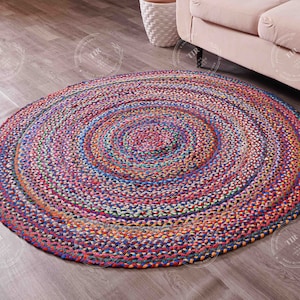 Handmade Bohemian Colorful Cotton Chindi Area Rug multi color Home Decor Rugs cotton area rugs Round Rug Home Decor Rag Rug Area Rug