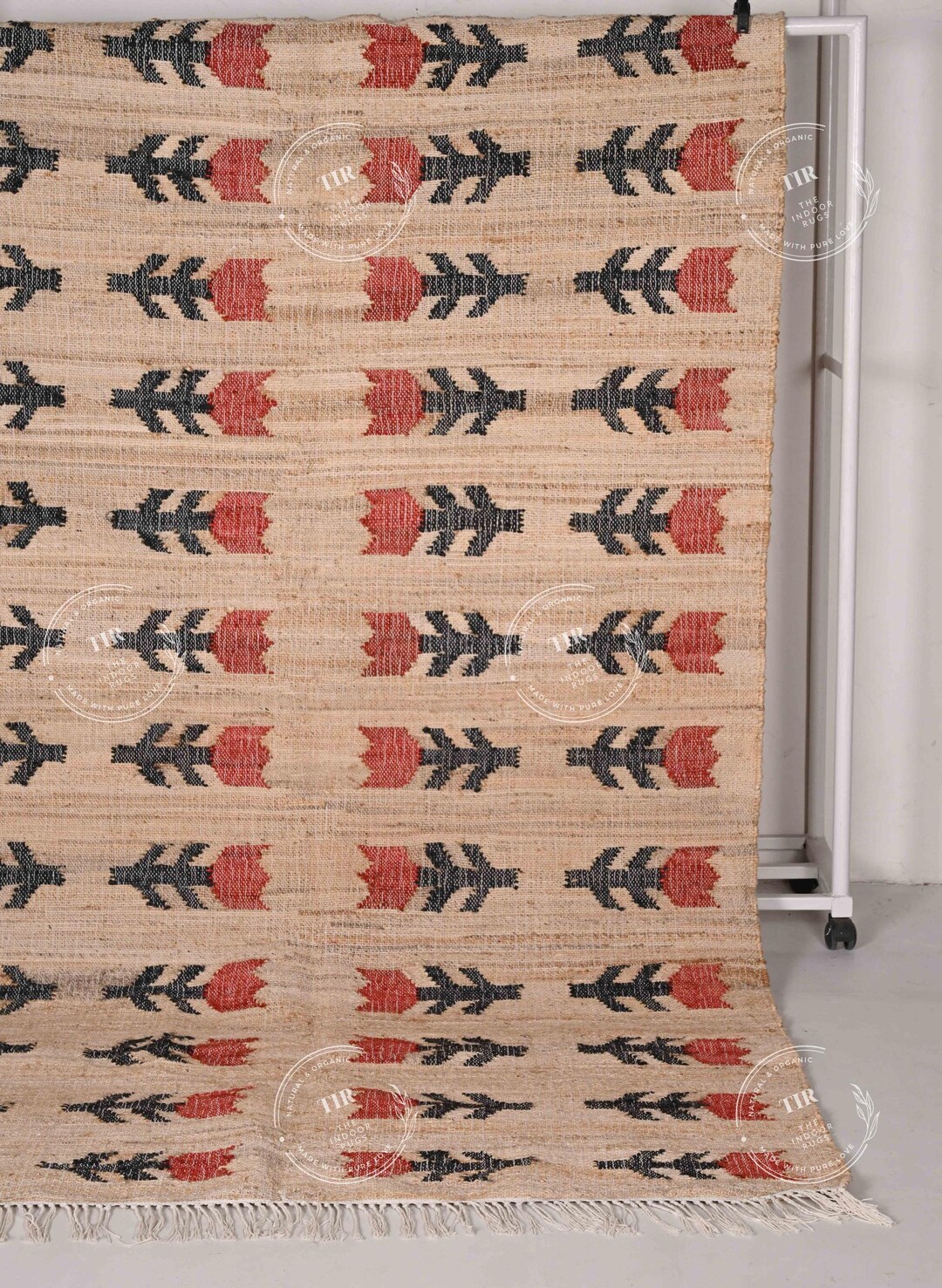 Natural Jute Fiber Cotton Handwoven Bohemian Moroccan Inspired Rug Photo Inspiration