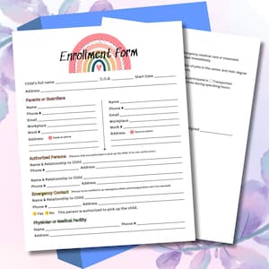 Daycare forms, childcare forms, Enrollment form