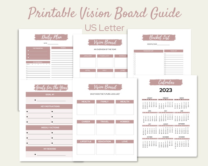 Printable Vision Board Templates Goal Setting Template - Etsy