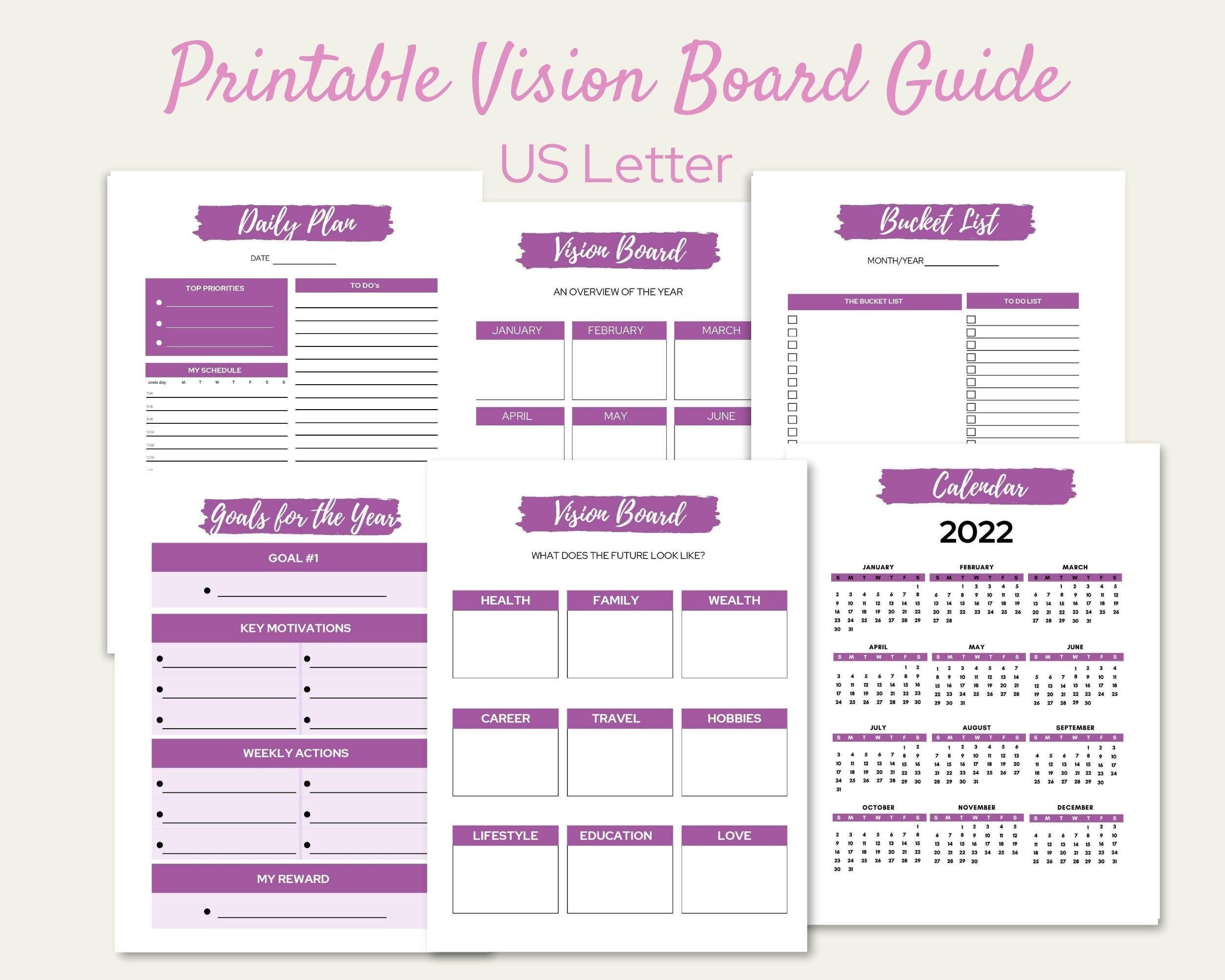 printable vision board templates goal setting template etsy