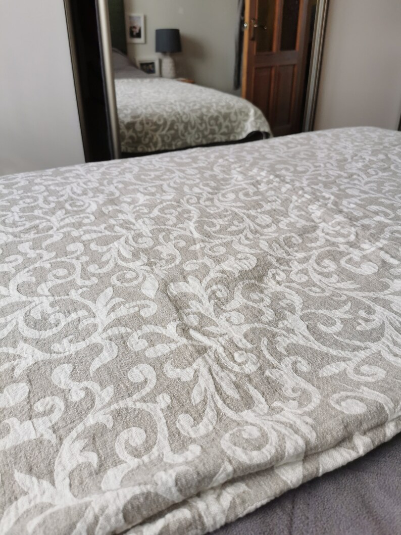 Double Sided Pure Flax Bed Cover Queen King Size Bedding Linen Etsy