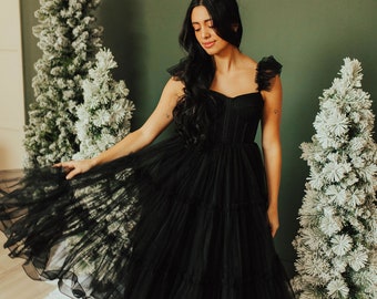 Mia Dress - Black ( Tulle Gown, Tulle Black Gown, Tulle Black Dress, Tulle prom Dress, Tulle Black Dress)