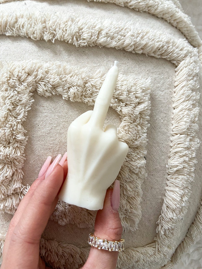 Peace/Frieden All Right and middle finger hand candle made of rapeseed wax in Bohoo style for your apartment image 9