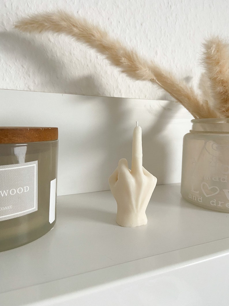 Peace/Frieden All Right and middle finger hand candle made of rapeseed wax in Bohoo style for your apartment image 8