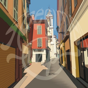 POSTER di Nizza Rue du vieux Cattedrale di Nizza Costa Azzurra Illustrazione da un dipinto originale