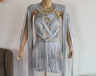 Macrame dress, Macrame Shoulder piece,  Greek Goddess Macrame dress, Festival outfit, Cleopatra Dress, Rave Outfit, Burning man outfit woman