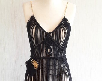 Macrame Fringe Dress, Rave Festival Outfit, Boho Gown