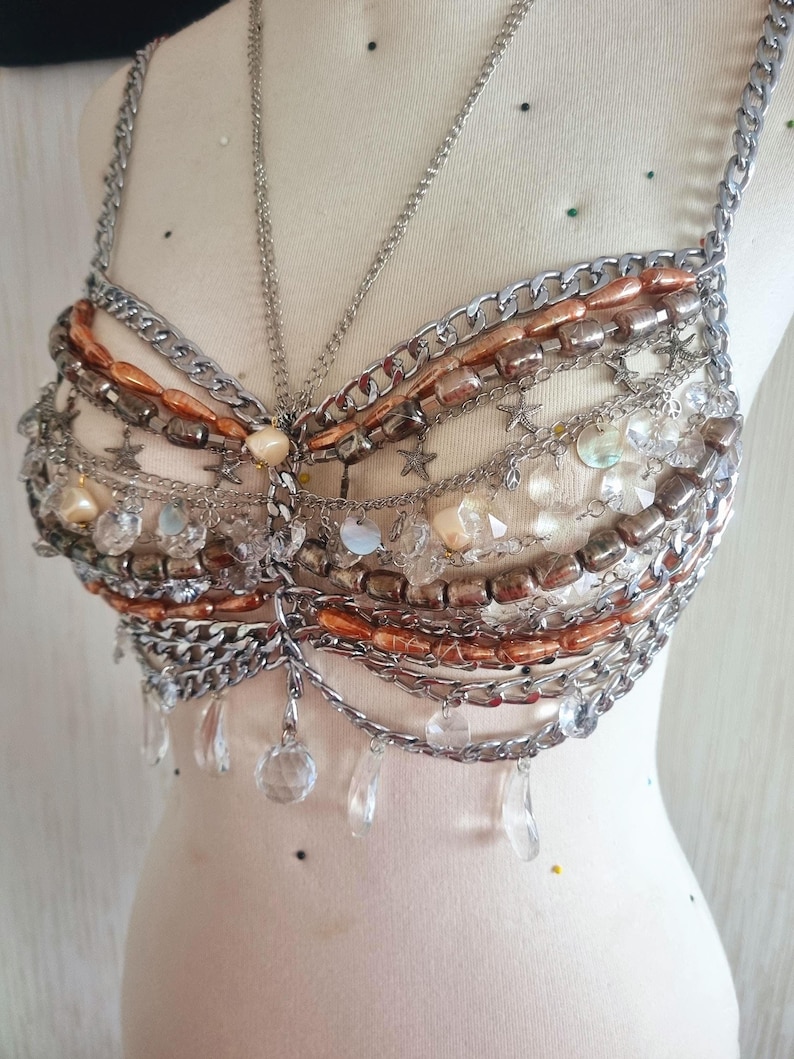 Behatop met kristallen kralen: bruidsketting, burleske sieraden afbeelding 3