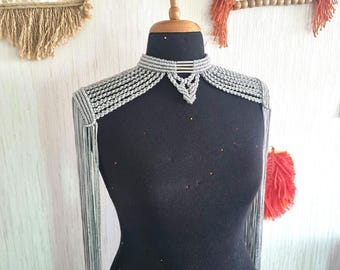 Macrame Fringe Epaulettes: Polyester Shoulder Accessory, Festival Cape Harness