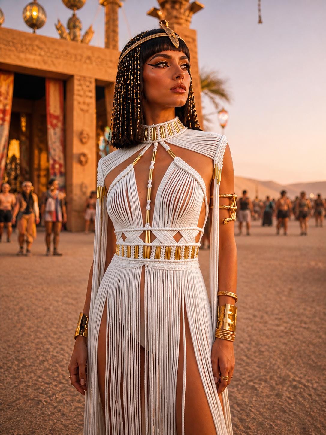 slim fit dress slacks Cleopatra Gold Long Statement Necklace main image 1