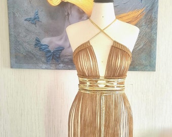Gold Macrame Dress: Festival outfit, Burlesque outfit