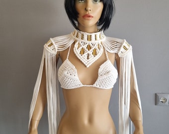 Macrame Epaulettes: Fringe Cape, Festival Costume