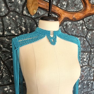 Shoulder piece, Epaulette, Fringe top, Collar, Festival outfit, Cape harness, Macrame dress, Macrame cape, Goddess costume, Festival cape