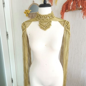 Macrame shoulder piece, Goddess dress, Festival Epaulets, Cleopatra costume, Macrame outfit, Burning man outfit women, Epaulettes, Macrame
