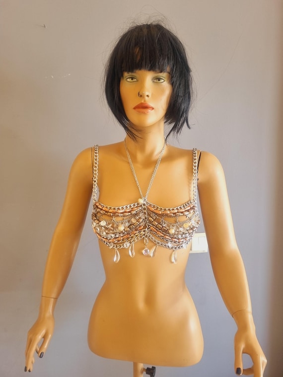 Crystal Beaded Bra Top: Bridal Body Chain, Burlesque Jewelry
