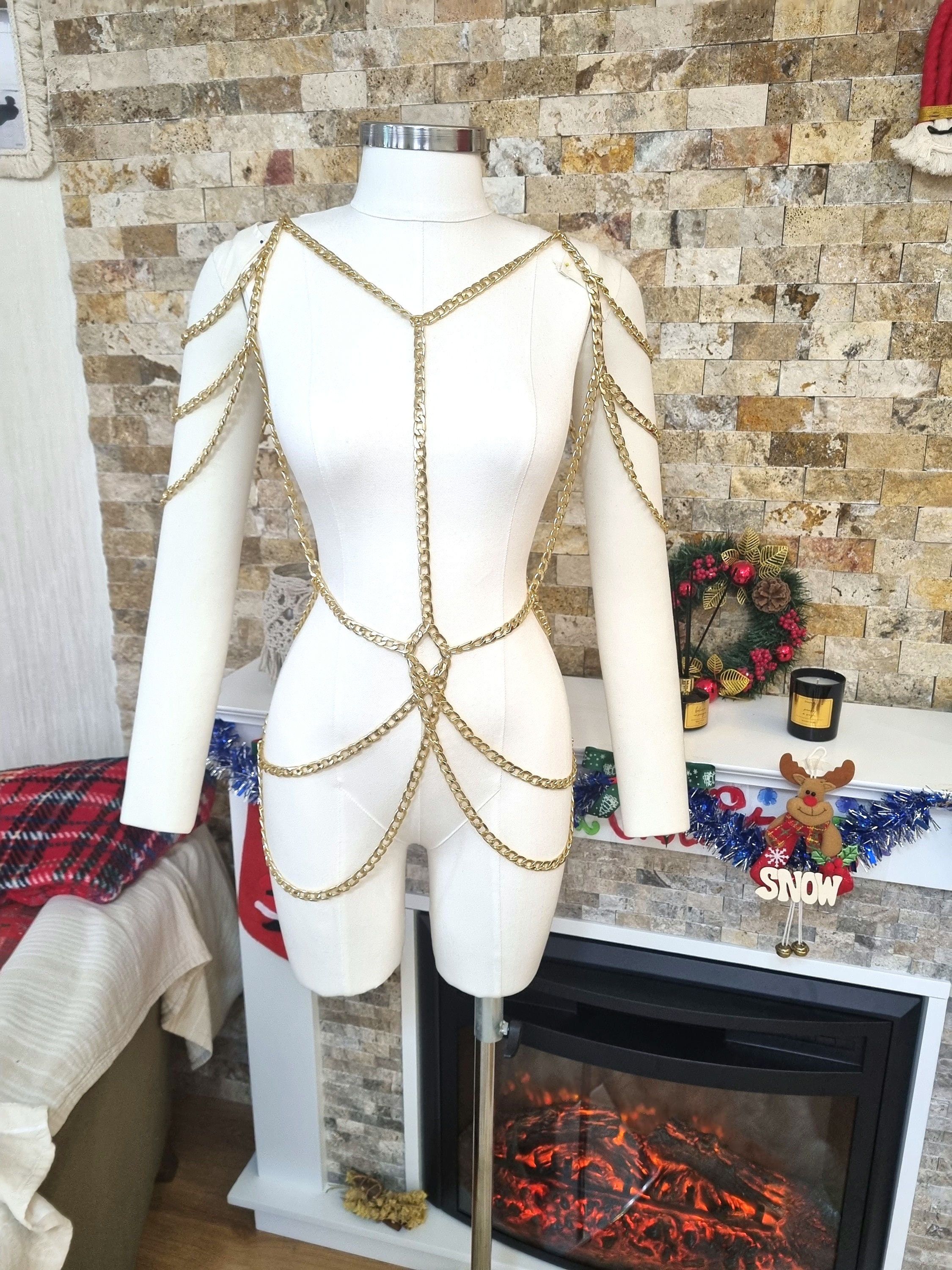 Chainmail Dress Gold Chainmail Bikini See Through Gold Body Chain Festival Body Jewelry Gold Chain Dress Chain Top Warrior Top Chain Etsy