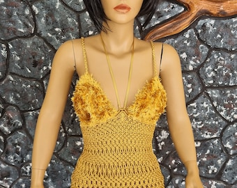 Burning man outfit women, Macrame Dress, Festival Dress, Greek Goddess outfit, Gold macrame dress, Macrame top, Women Festival outfit, Doll