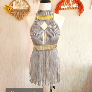 Silver Macrame Festival Dress: Burlesque Rave Outfit