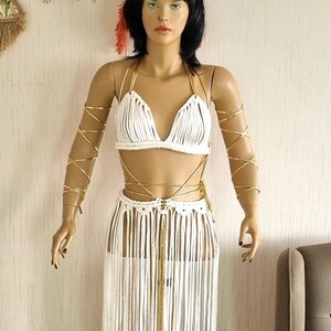 Macrame Festival set, Macrame dress, Rave Outfit, Macrame top, Macrame skirt, Birthday dress, Gold dress,Macrame outfit,Boho macrame dress