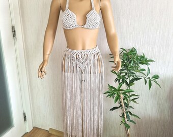 Handgemaakte macramé-jurk: boho rave-outfit, dansereskostuum, festivalkleding, Burning Man