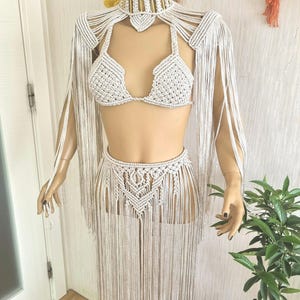 Makramee Kleid, Sehen durch Dessous, Cleopatra Kleid, Festival Outfit, Cleopatra Kostüm, Macramee Schultern, Brennender Mann, Griechische Göttin Set