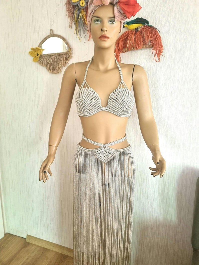 Macrame Bra- Skirt Set: Festival Rave Outfit, Macrame Costume image 3