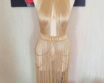 Gold Macrame Dress: Greek Goddess Costume, Burning Man Outfit
