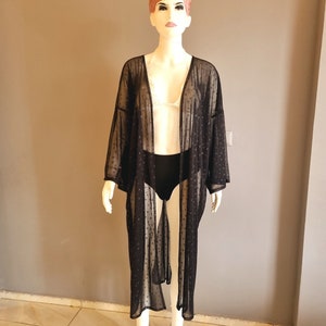 Svart glitter chiffongmorgonrock: Stjärnmönster Festivalkimono, Festivalkläder, Ravetopp