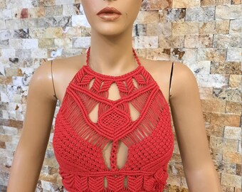 Handmade Macrame Crop Top: Boho Festival Corset