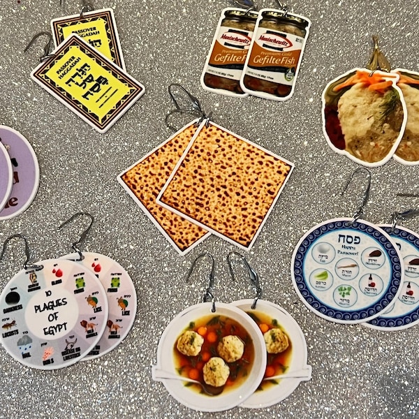 Passover Earrings,Matzo,Haggadah,Plagues of Egypt, Matzo Ball Soup,Gefilte Fish,Seder Earrings, 40 mm