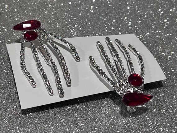 Rhinestone Skeleton Hand Hair Clips,halloween Sparkle, USA  display picture 3
