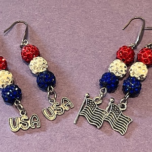 Patriotic Earrings, Red, White and Blue Earrings, USA Earrings, US Flag Earrings