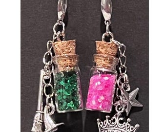 Wicked Inspired Glitter Dust Bottle Earrings