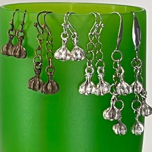 Garlic Earrings: Sterling Silver & Bronze, Anti-Evil Amulet