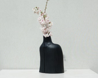 Handcrafted Apple Wood Vase with Charred Finish -Black Modern Rustic Home Decor