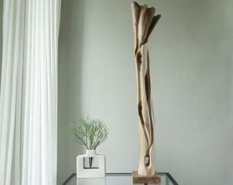 36-inch large wooden sculpture, smooth surface solid walnutwood sculpture, unique one-piece statue for your space, ready to ship