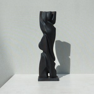 Contemporary black wooden sculpture 21 abstract art piece handcrafted with 'Yakisugi' finish Black elegant home decor image 1