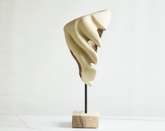 21.5 inch Wooden abstract sculpture, contemporary art, a statue with a minimalist design placed on a base