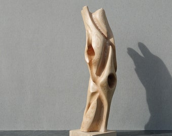Sculpture en bois abstraite faite main de 26 po. - une oeuvre d'art unique et inimitable