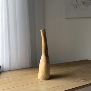 Tall Walnut Wood Vase | Organic Carved Form | Minimalist Rustic Flower Holder
