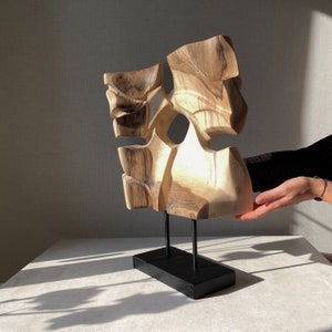 Abstract Walnut Wood Sculpture, Unique Home Decor, Modern Japandi Decor, Organic Handcrafted Art